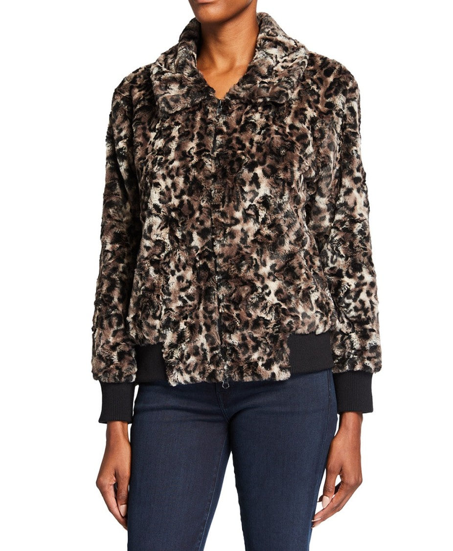 Johnny Was Leopard Faux Fur Bomber Jacket - J41620-8