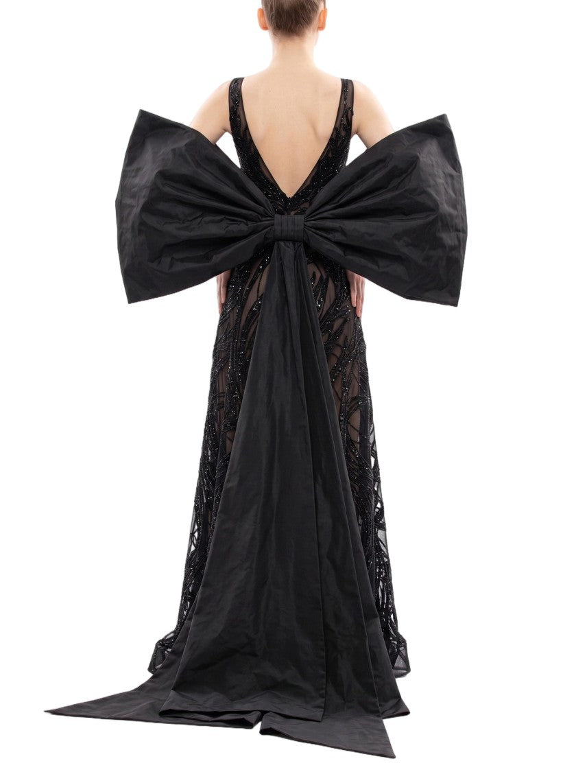 Saiid Kobeisy Bronze Tulle Evening Dress With Embroidery And Dramatic Cape