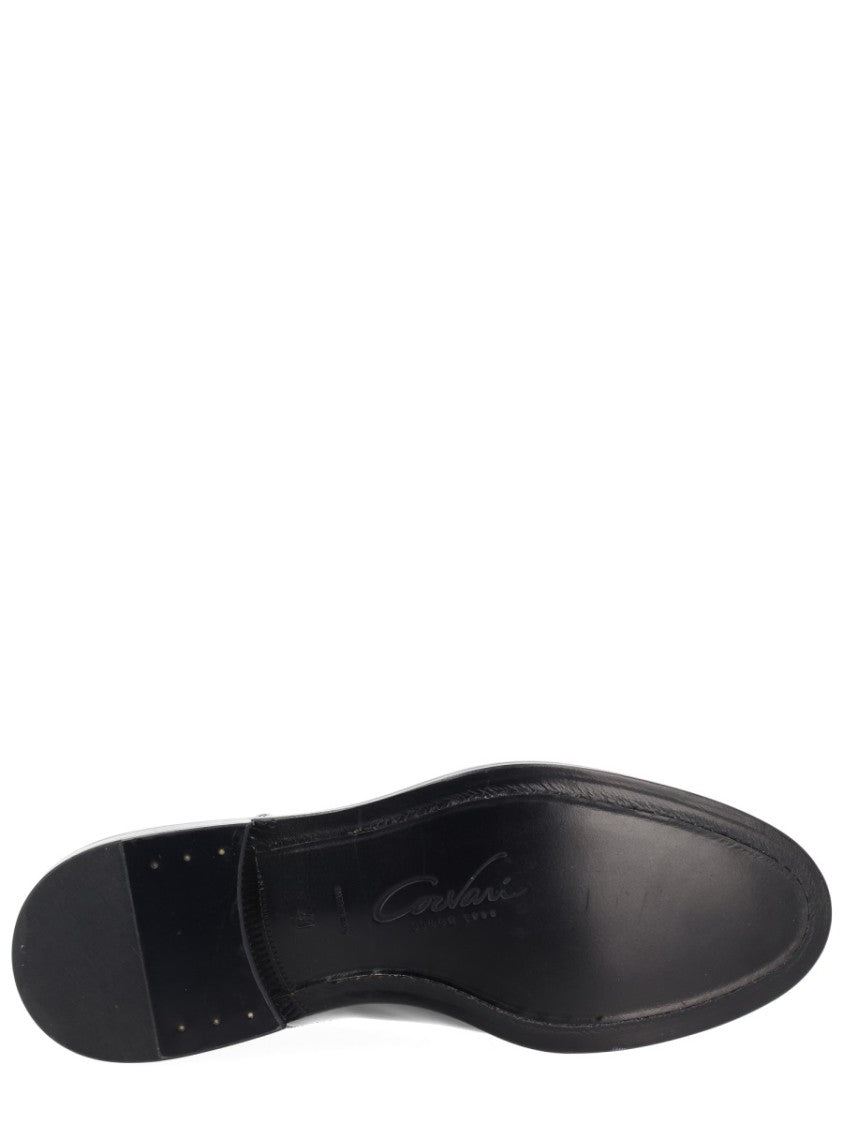 Corvari Black Polished Leather Cap Toe Loafers
