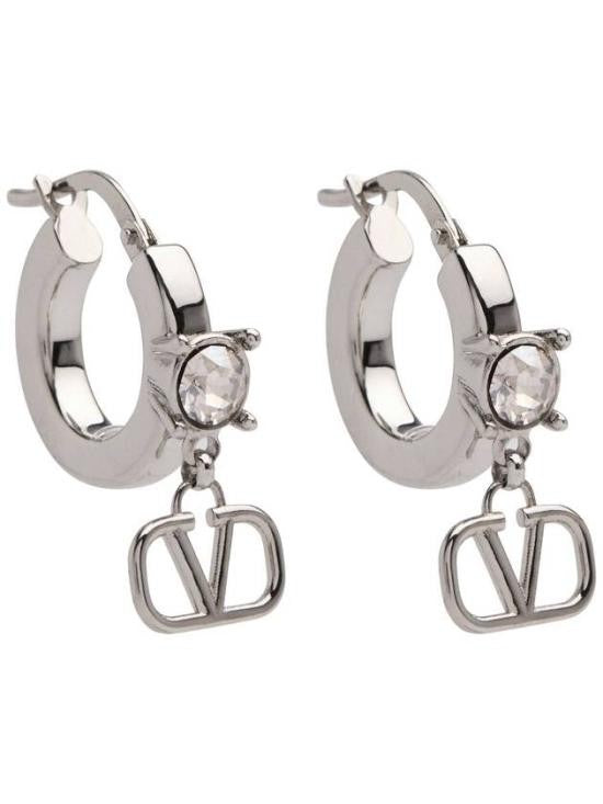 Valentino Garavani Polished Silver-Tone Hoop Earrings With Crystal Detail