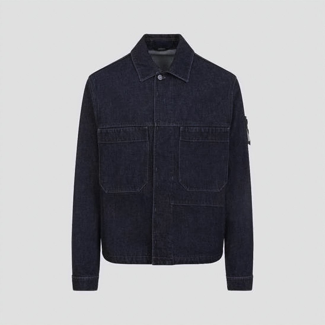 Stone Island Structured Blue Leather Jacket With Classic Collar