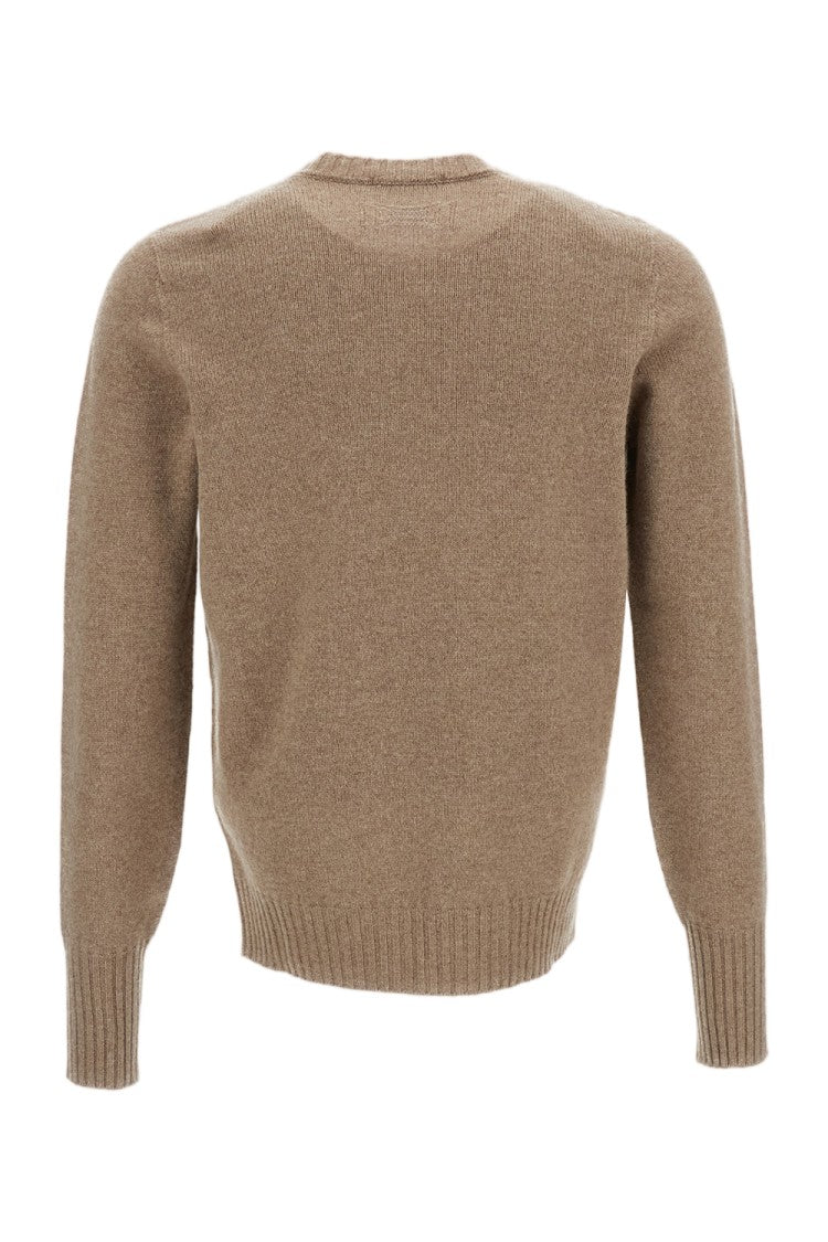 Drumohr Beige Raglan Sleeve Plain-Knit Wool Sweater
