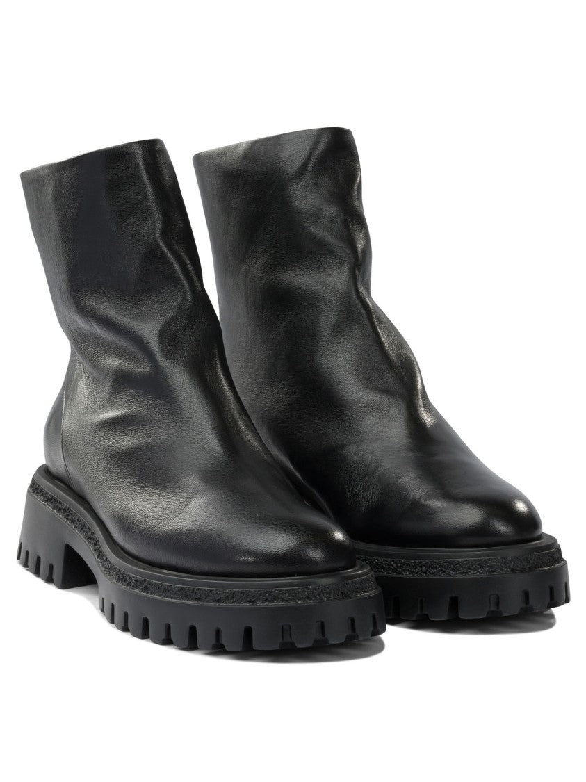 Halmanera Minimalist Black Leather Ankle Boots With Chunky Sole
