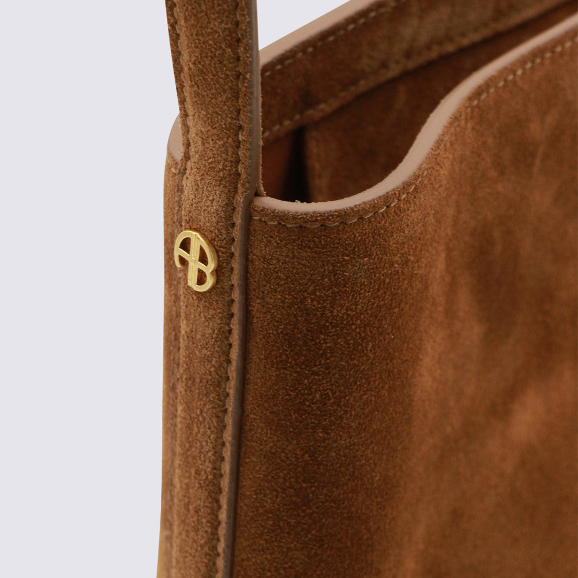 Anine Bing Minimalist Bucket Bag In Smooth Suede With Gold Accents