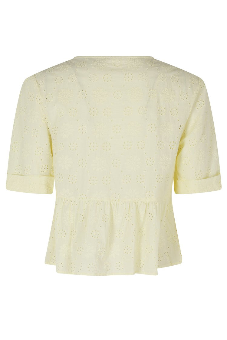 Mc2 Saint Barth Yellow Alyson Sangallo Lace Ruffled Hem Cotton Top
