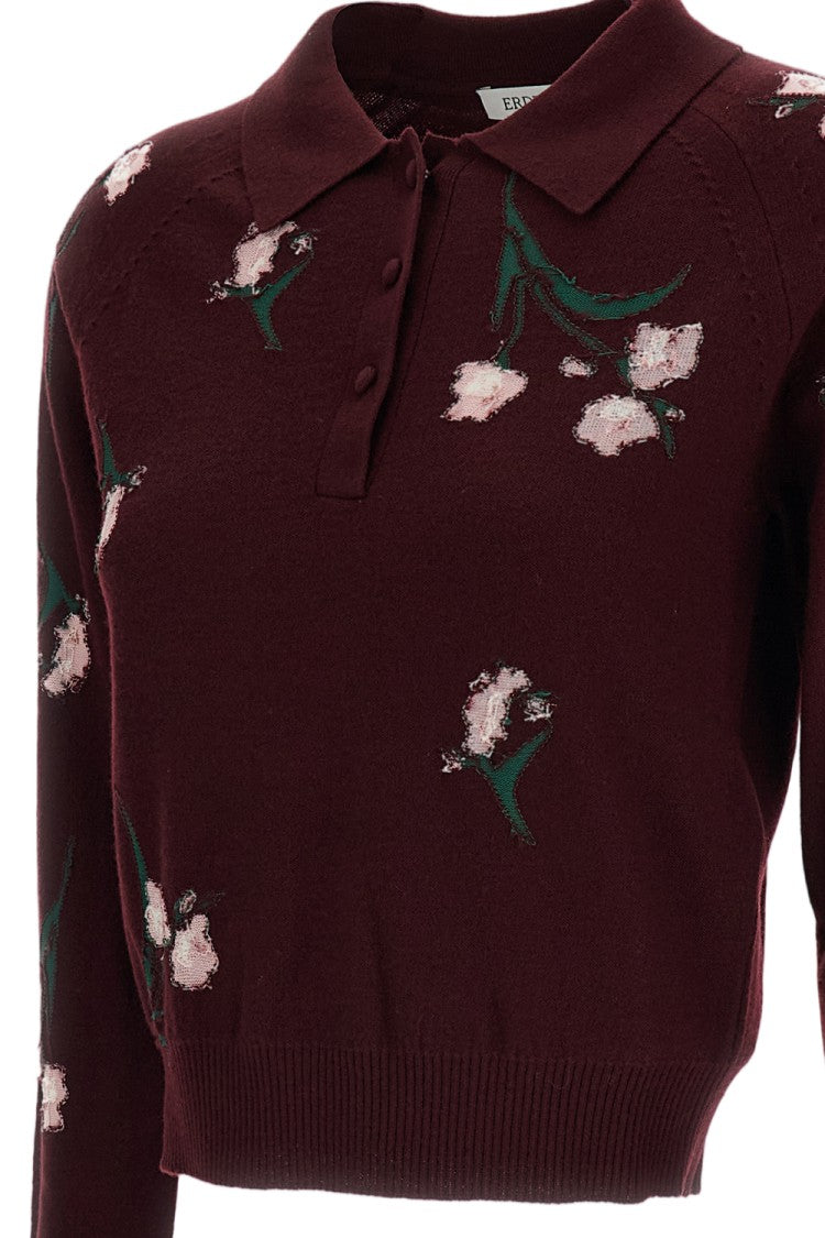 Erdem Polo-Style Merino Wool Jumper With Reverse Intarsia Floral Pattern