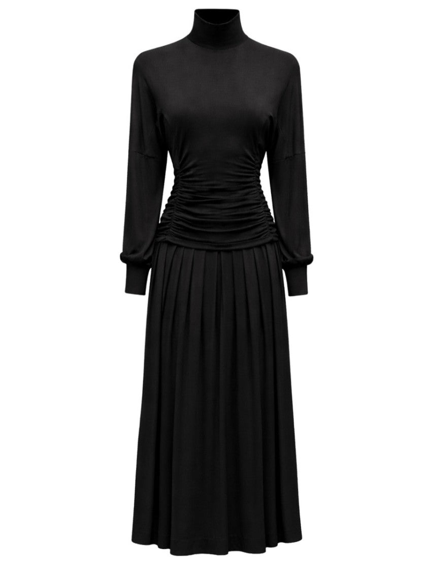 Ganni Black Long Dress in Ruched