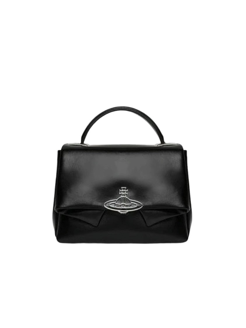 Vivienne Westwood Rectangular Black Leather Handbag With Metallic Emblem
