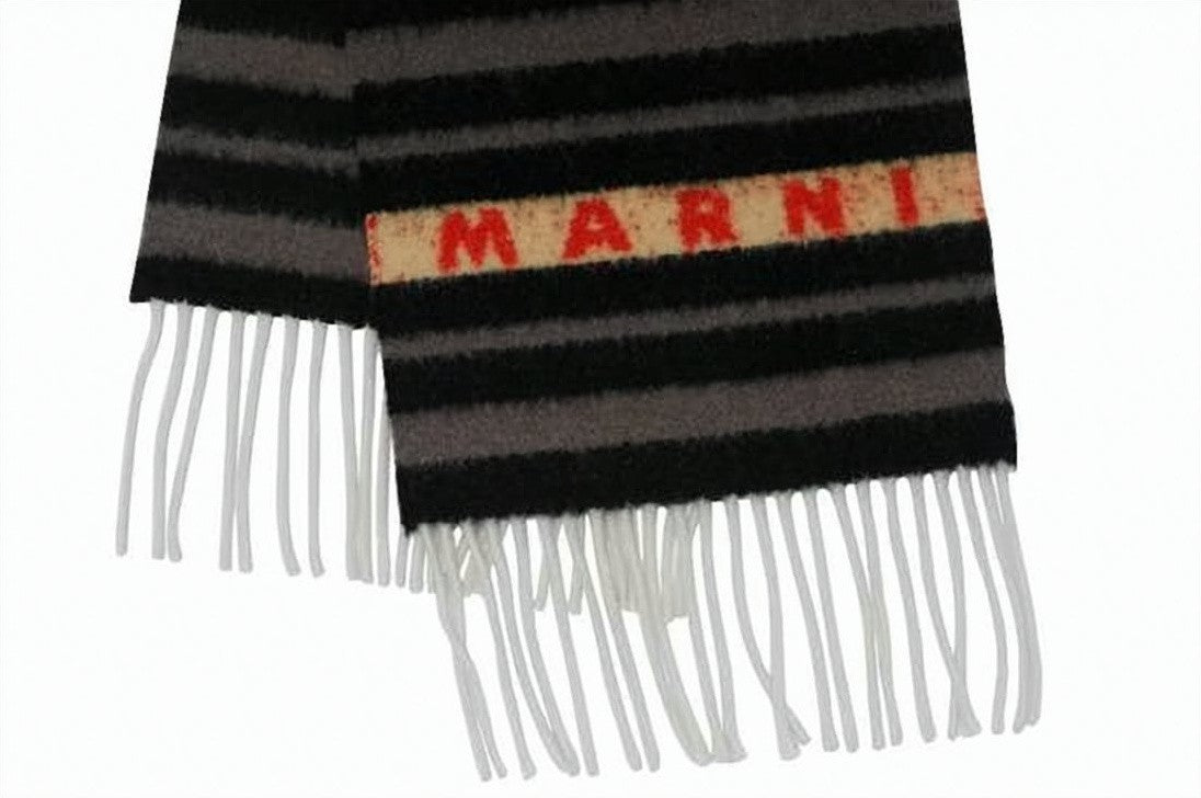 Marni Textured Alpaca And Wool Scarf With Contrasting Lettering