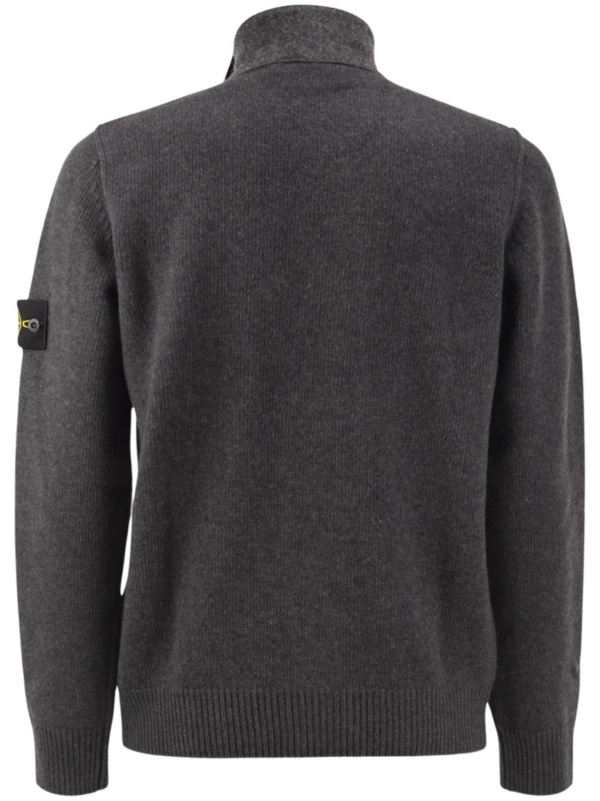 Stone Island Ribbed High-Collar Button-Up Sweater