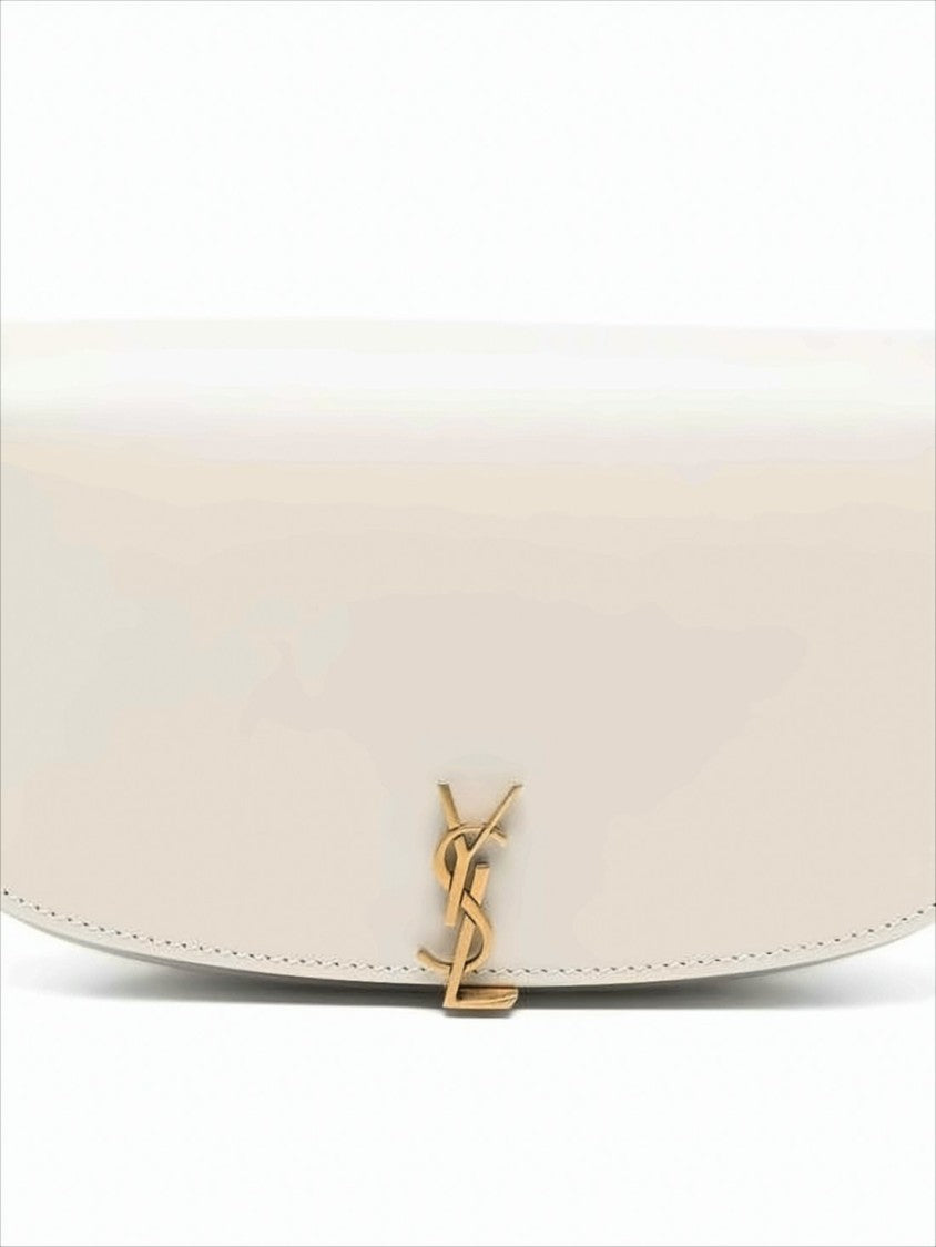 Saint Laurent Curved Rectangular White Crossbody Bag In Calf Leather