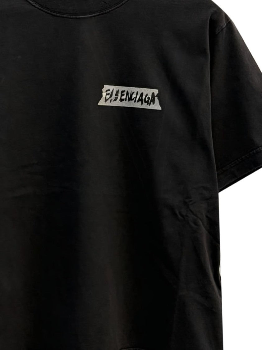 Balenciaga Cropped Black Cotton T-Shirt
