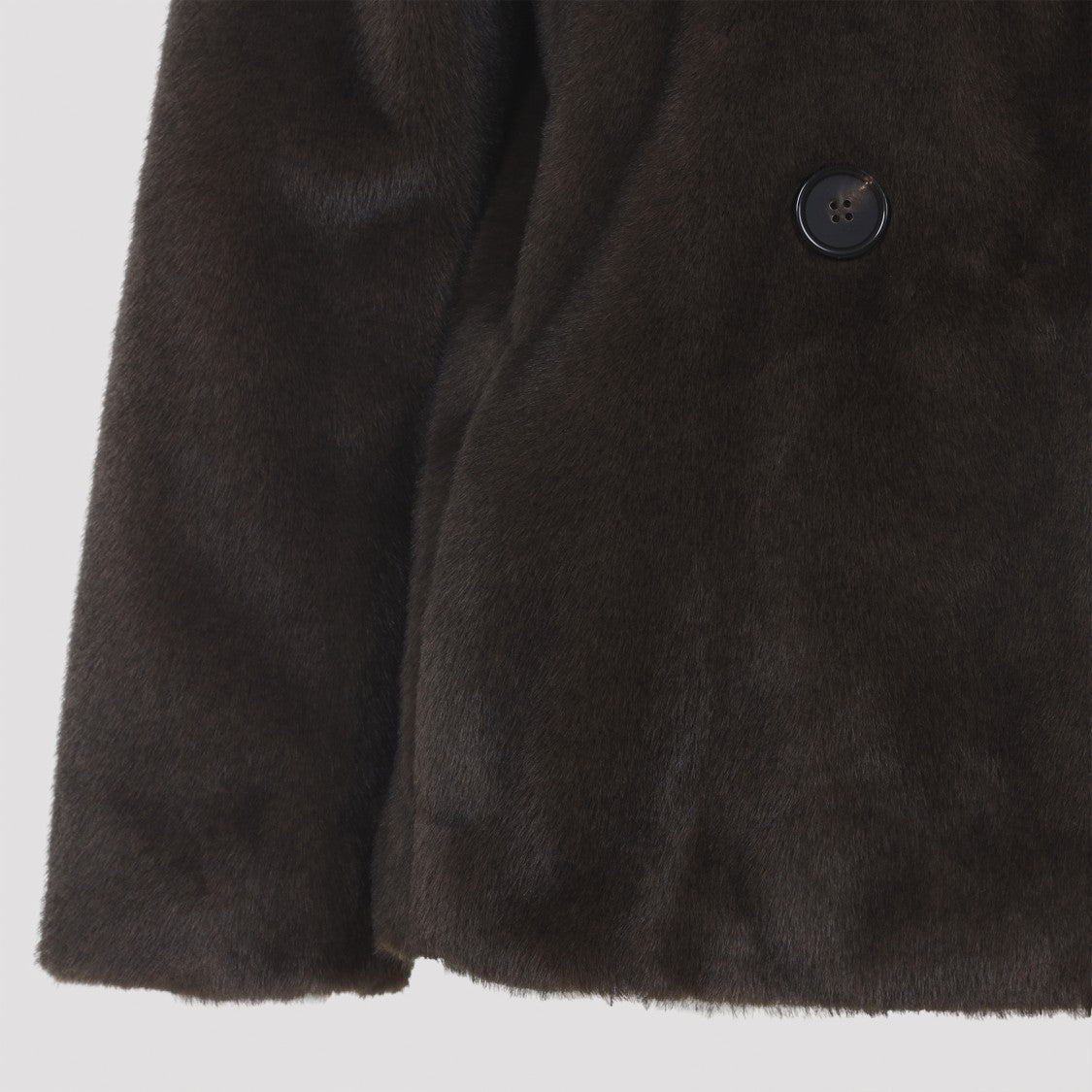 Max Mara Short Double-Breasted Coat In Rich Brown Artificial Fur