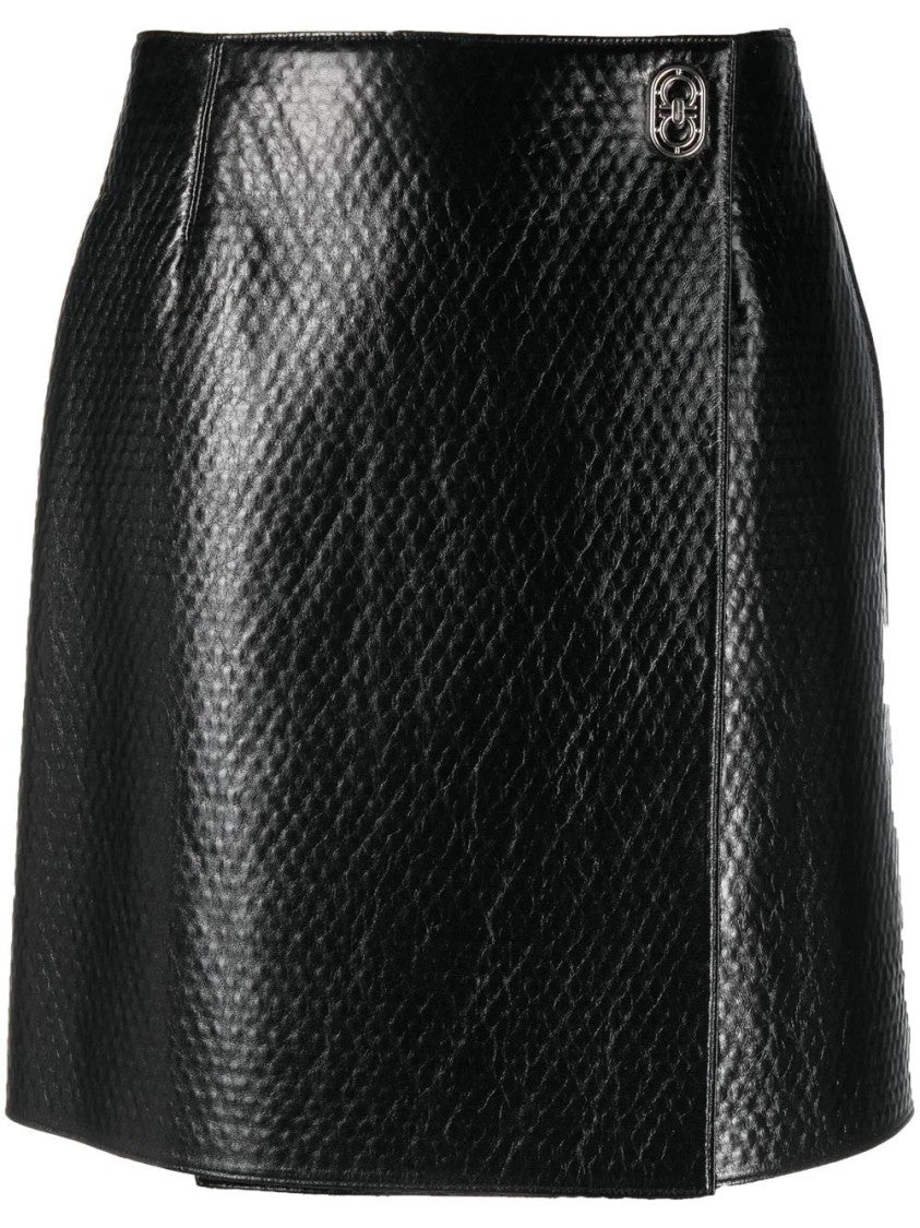 Salvatore Ferragamo Mini Black Leather Skirt With Subtle Texture And Logo Detail