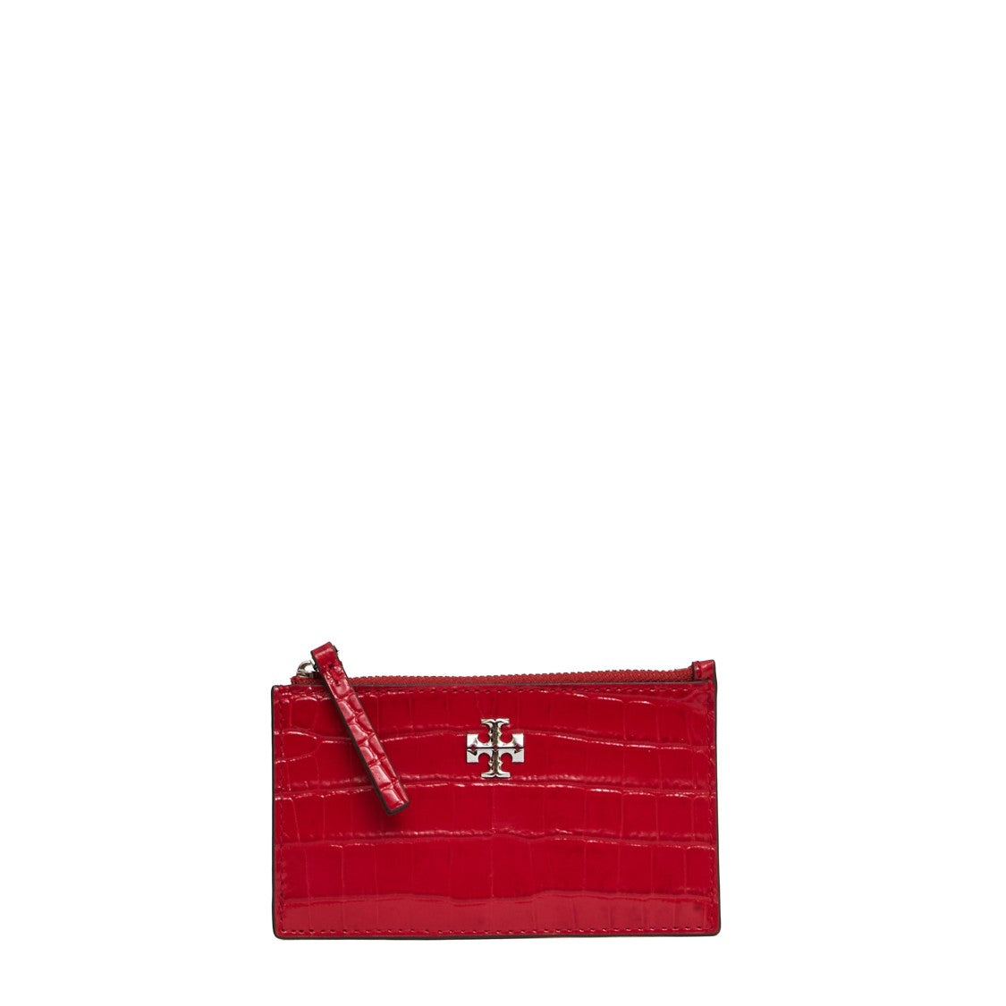 Tory Burch Kira Zip-Up Card Holder In Crocodile Effect