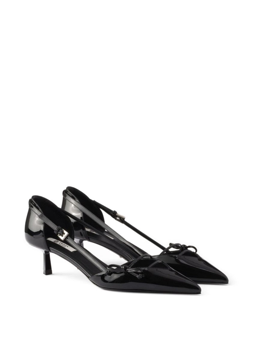 Prada Black Open-Side Leather Buckle Strap Pumps
