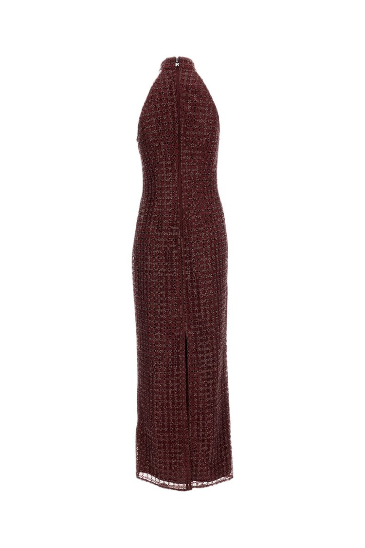 Rotate Bordeaux Beaded Fitted Maxi Dress