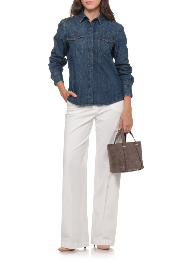 Peserico Classic Blue Denim Shirt With Western-Inspired Details