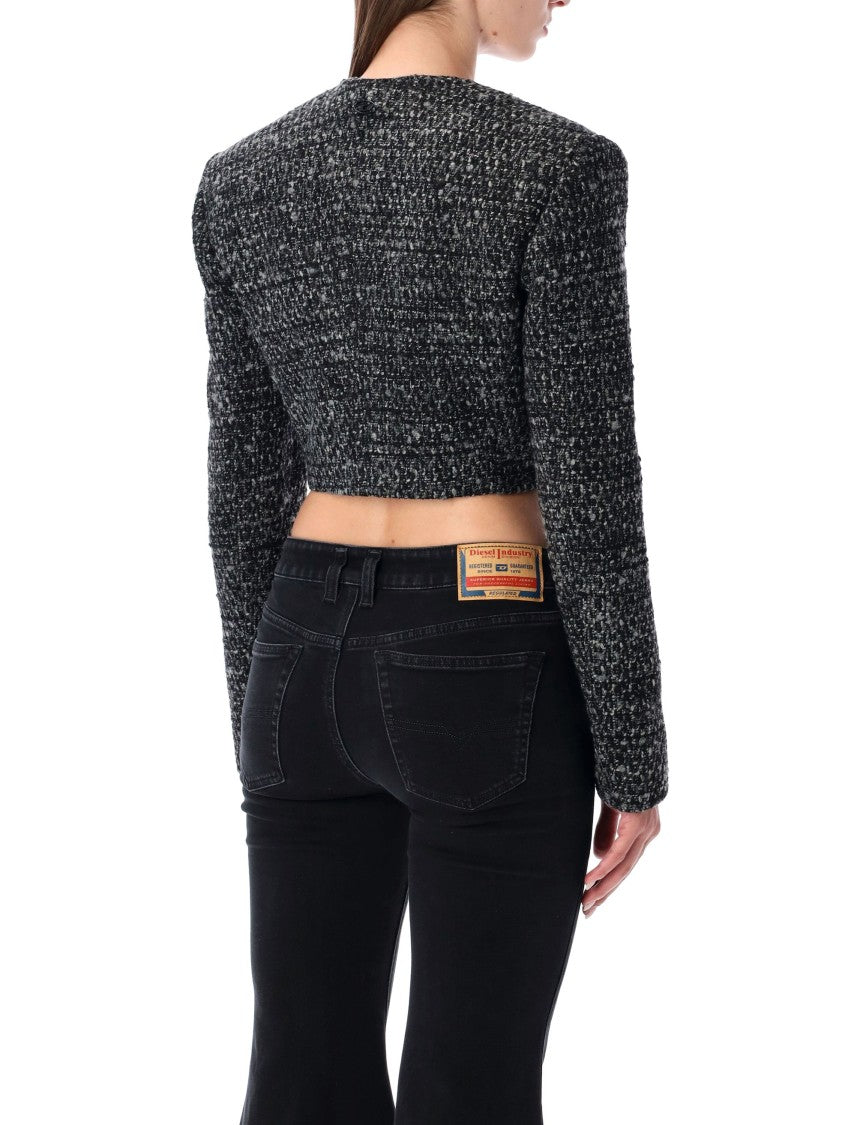 Diesel G-Crop-G Black Bouclé Wool Blend Cropped Jacket