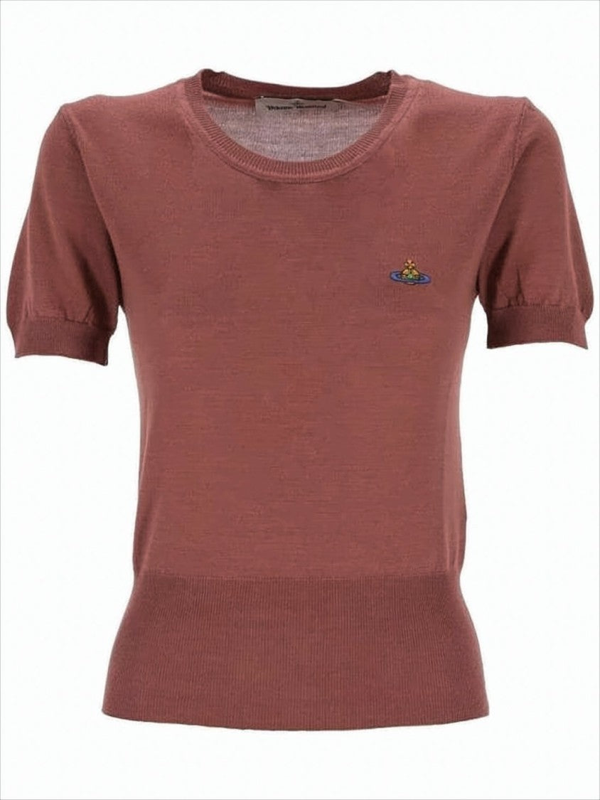 Vivienne Westwood Brown Short-Sleeved Fitted Sweater With Ribbed Details