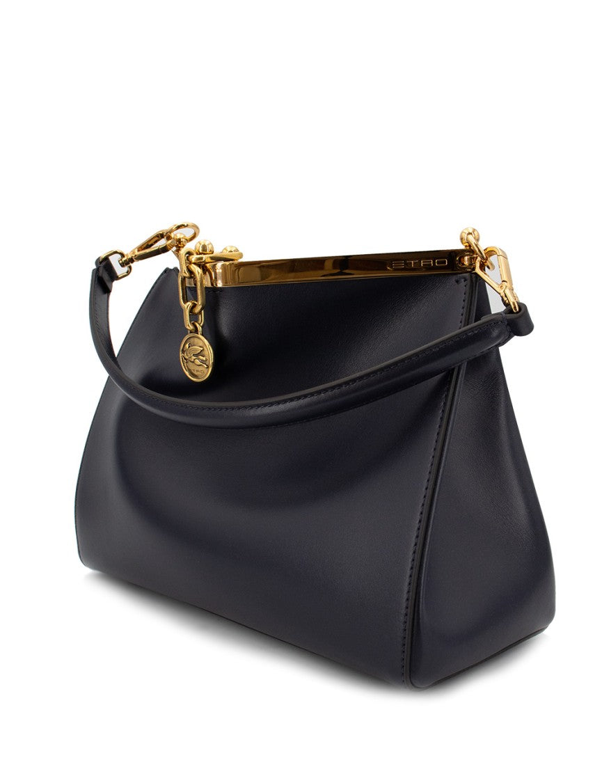 Etro Blue Leather Handbag With Iconic Medallion