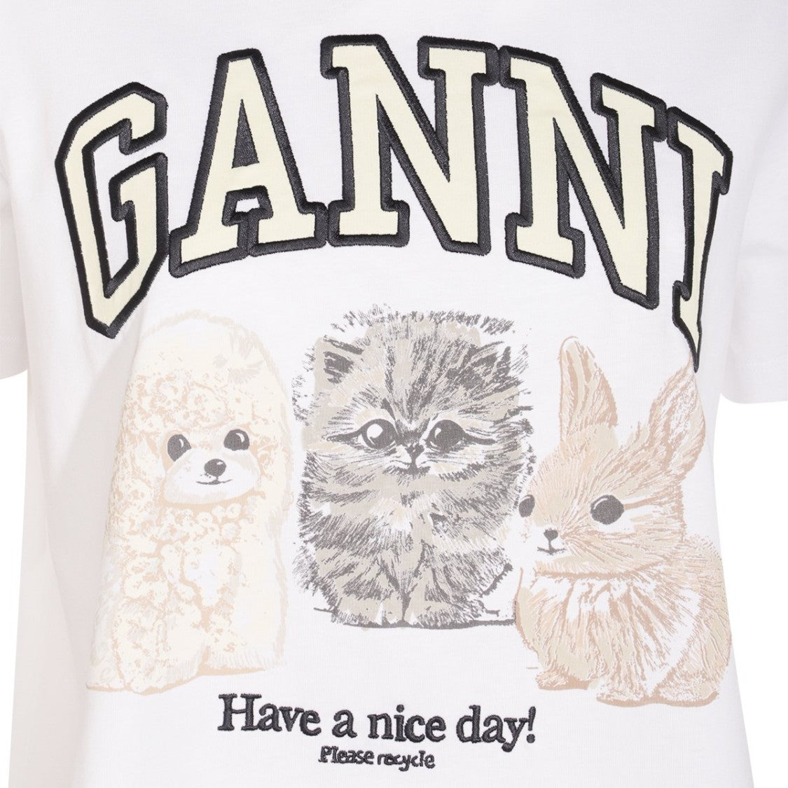 Ganni Basic Animals T Shirt - Cotton - White
