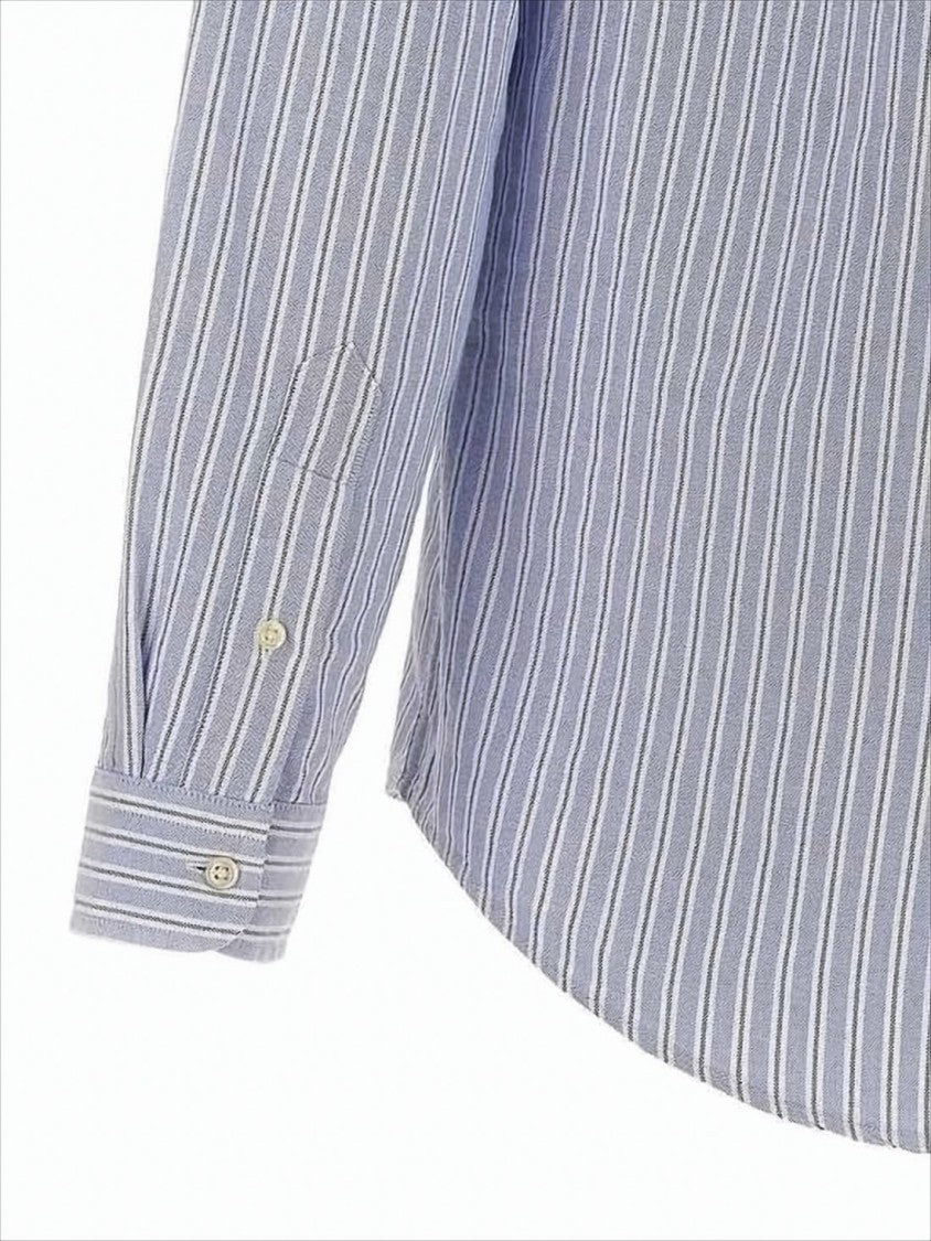 Polo Ralph Lauren Long Sleeve Button-Up Shirt With Vertical Stripes And Embroidered Logo