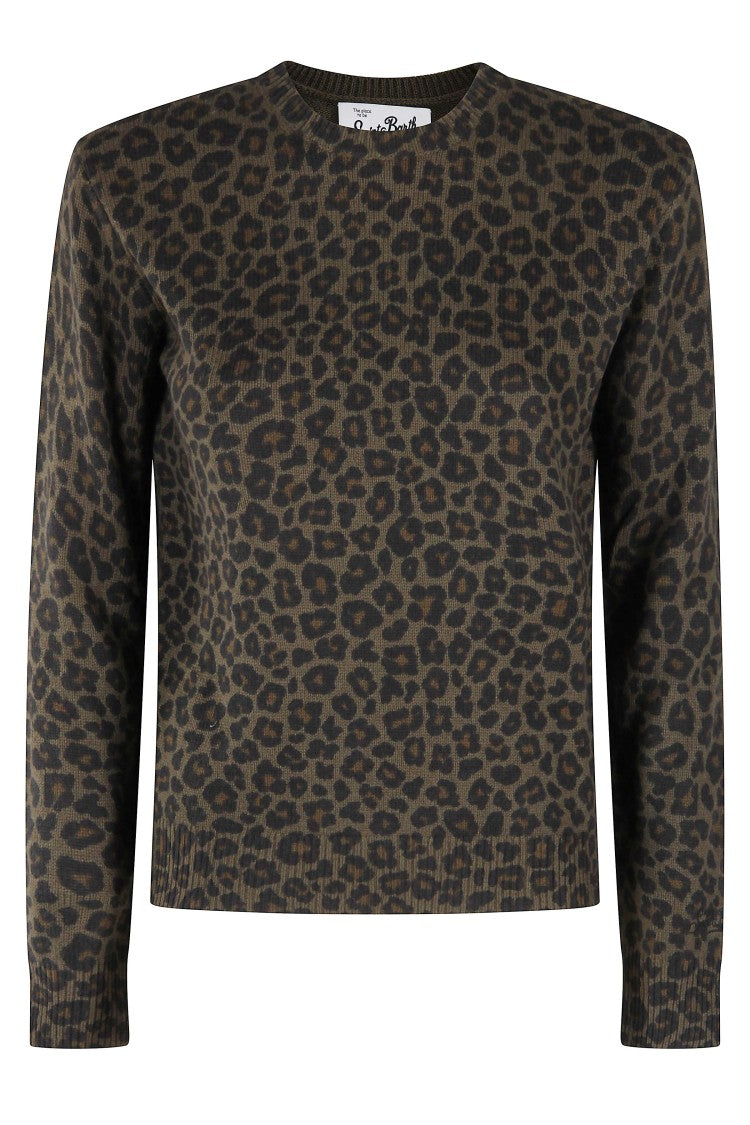 Mc2 Saint Barth Leopard Print Sweater With Ribbed Hem