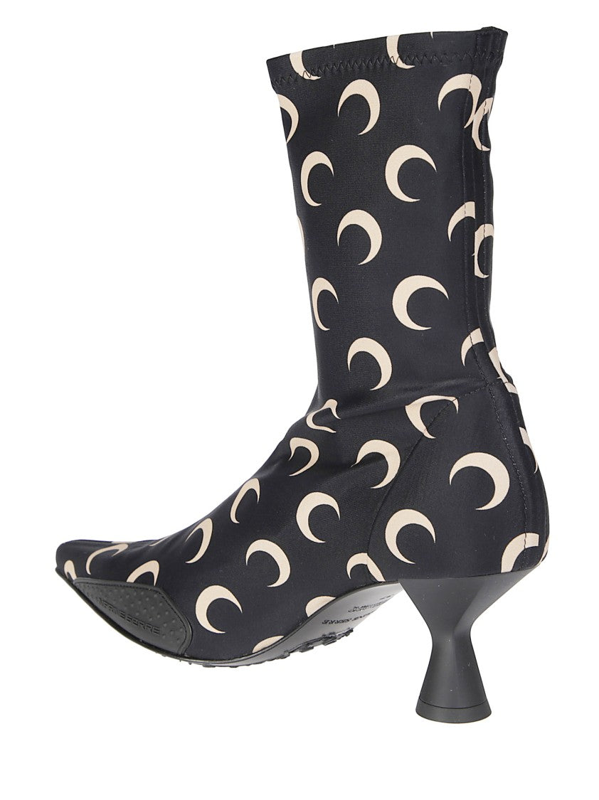 Marine Serre Ankle-Height Pointed Boots With Crescent Heel Detail