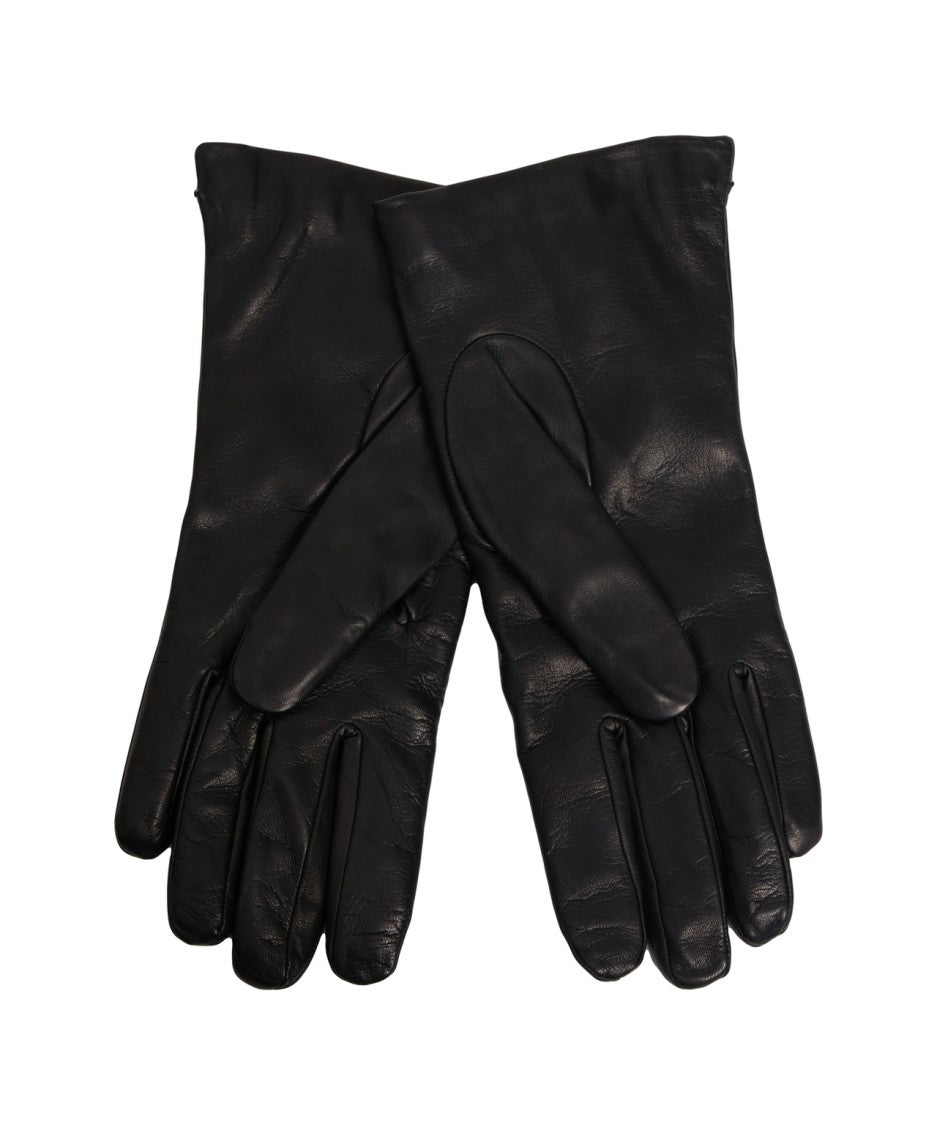 Moschino Black Leather Gloves With Logo Detail