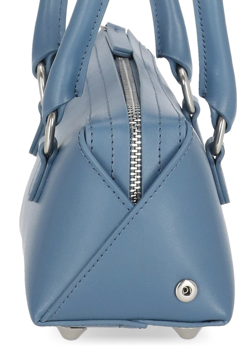 Mm6 By Maison Margiela Rectangular Light Blue Leather Mm6 Handbag With Zip Closure