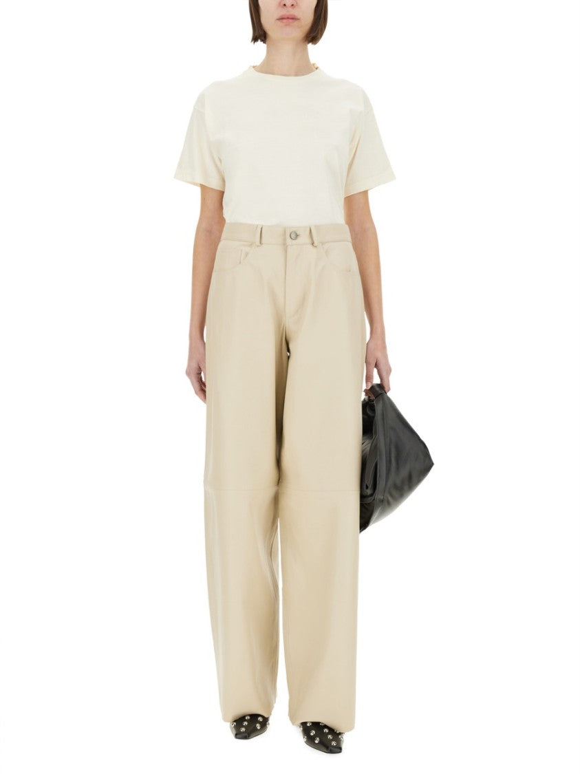Haikure Wide-Leg High-Waist Pants With Leather-Like Texture