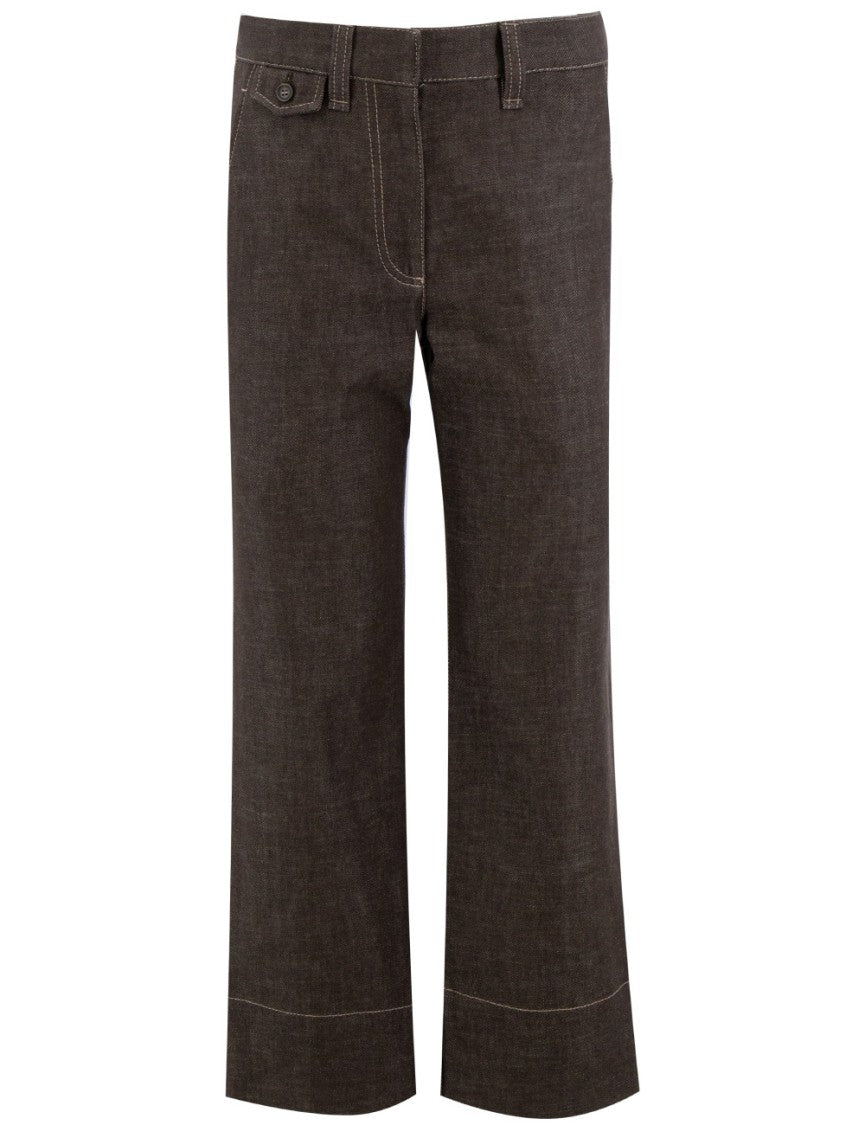 Brunello Cucinelli Cropped Brown Trousers With Buttoned Pocket Flaps