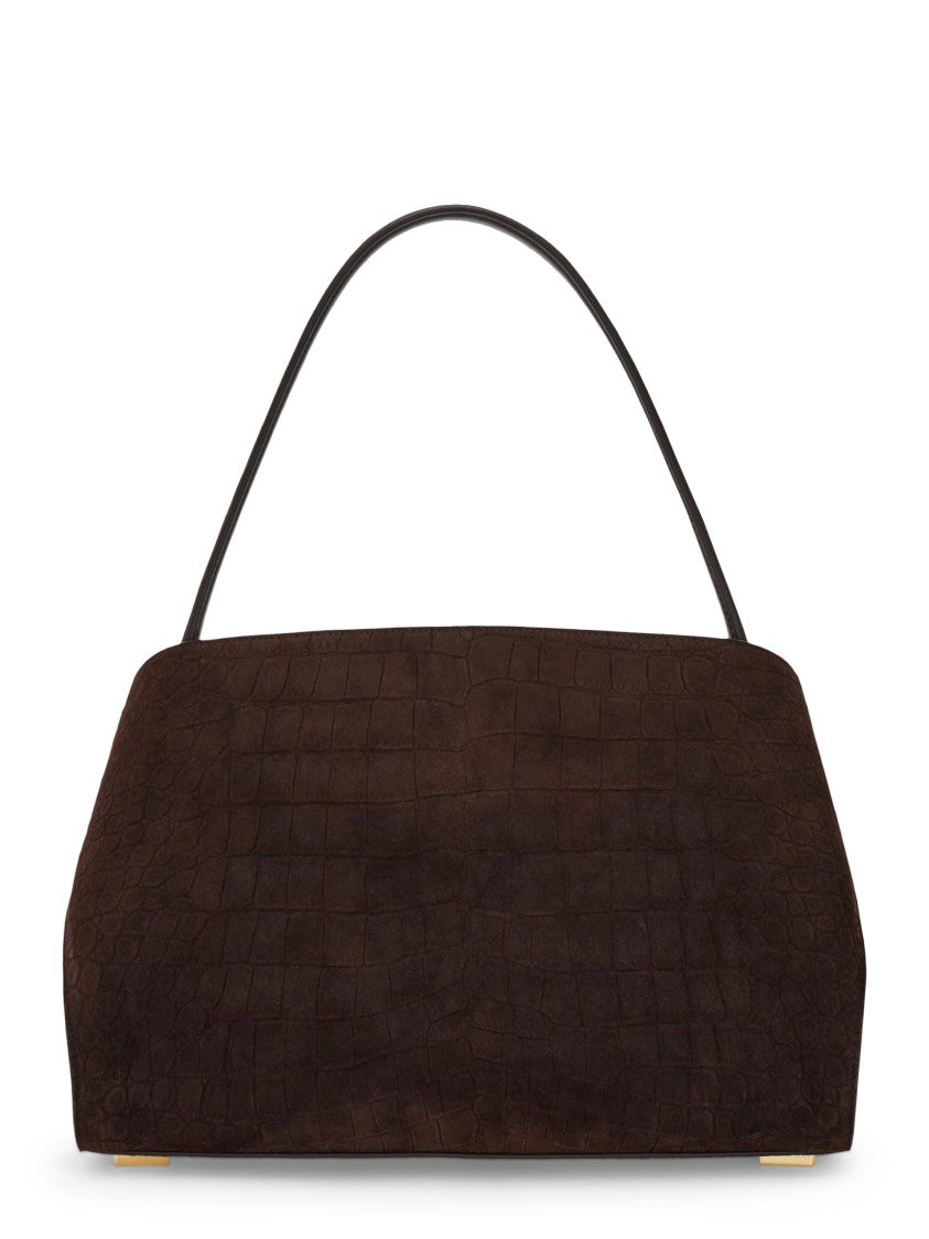 Ferragamo Structured Crocodile-Embossed Handbag With Gold-Tone Accents