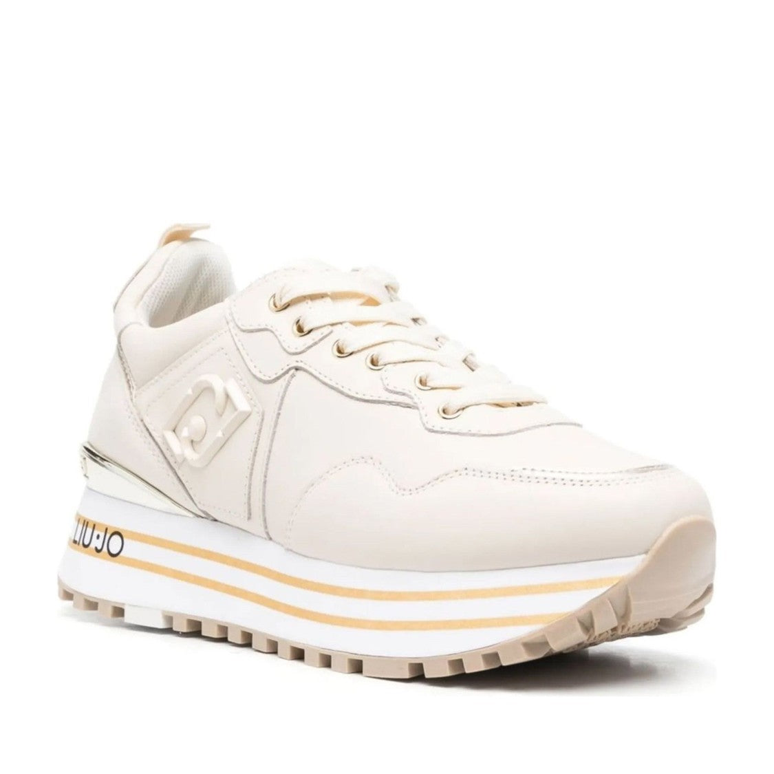Liu Jo Beige Maxi Wonder 01 Sleek Metallic Accent Leather Sneakers
