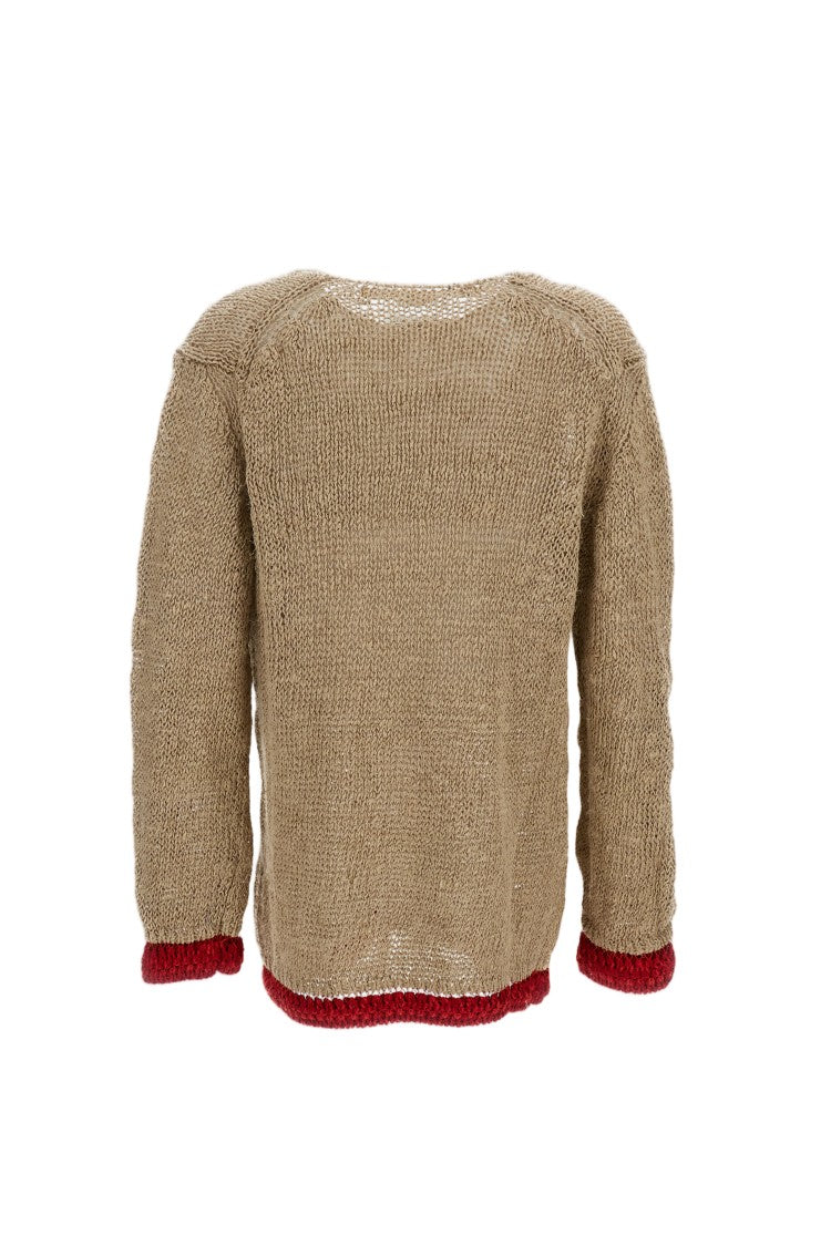 Comme Des Garçons Beige Open-Knit Raw Linen Sweater