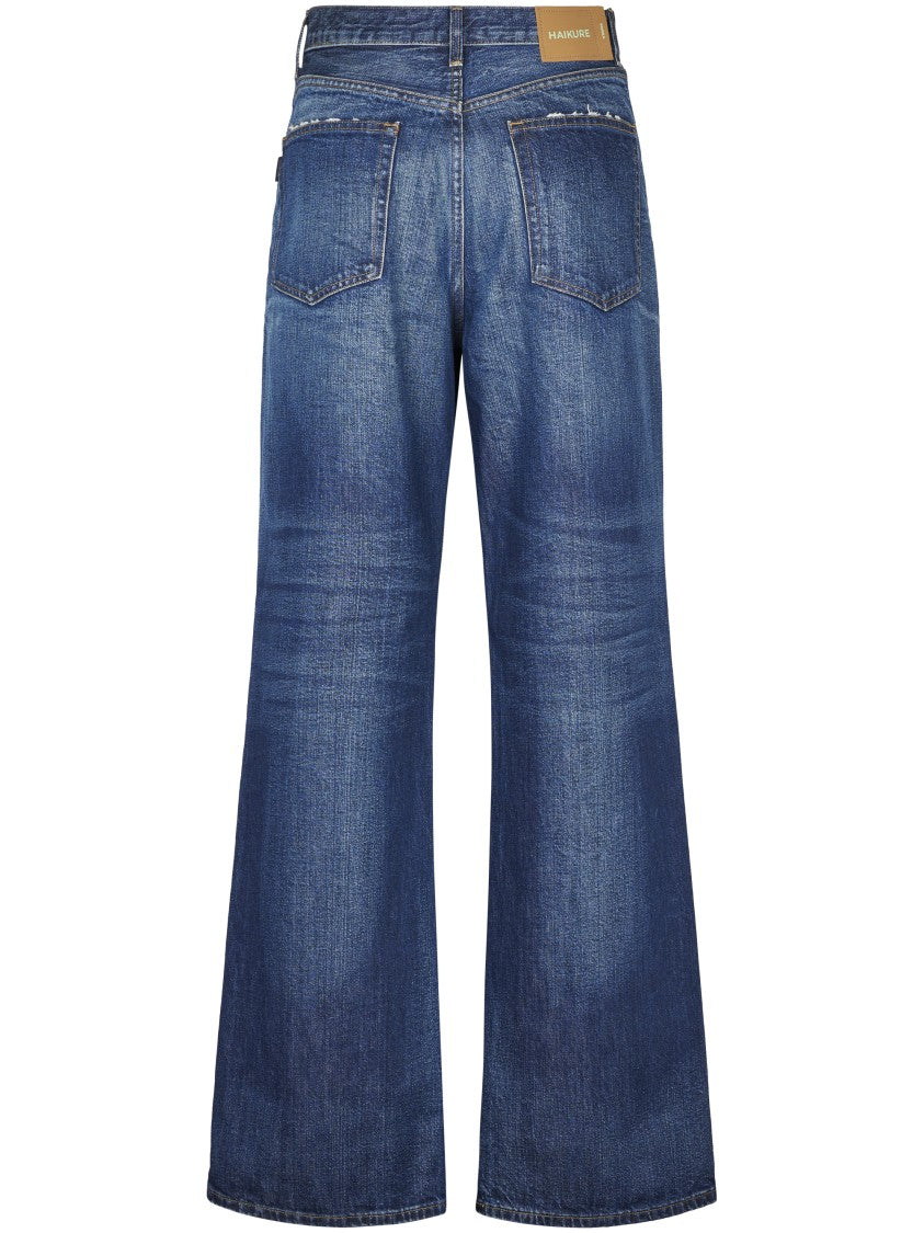 Haikure High-Waisted Wide-Leg Trousers In Medium Blue Organic Cotton Denim