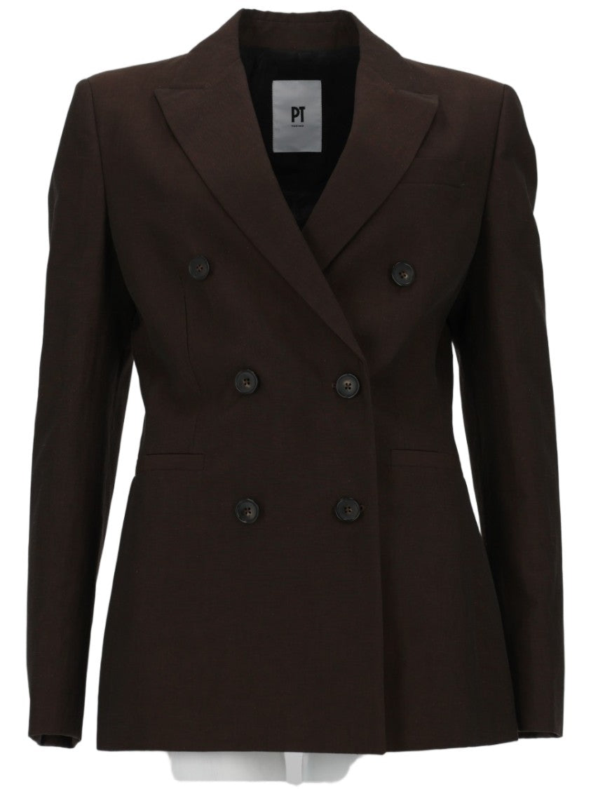 Pt Torino Dark Brown Romy Cotton Linen Blazer