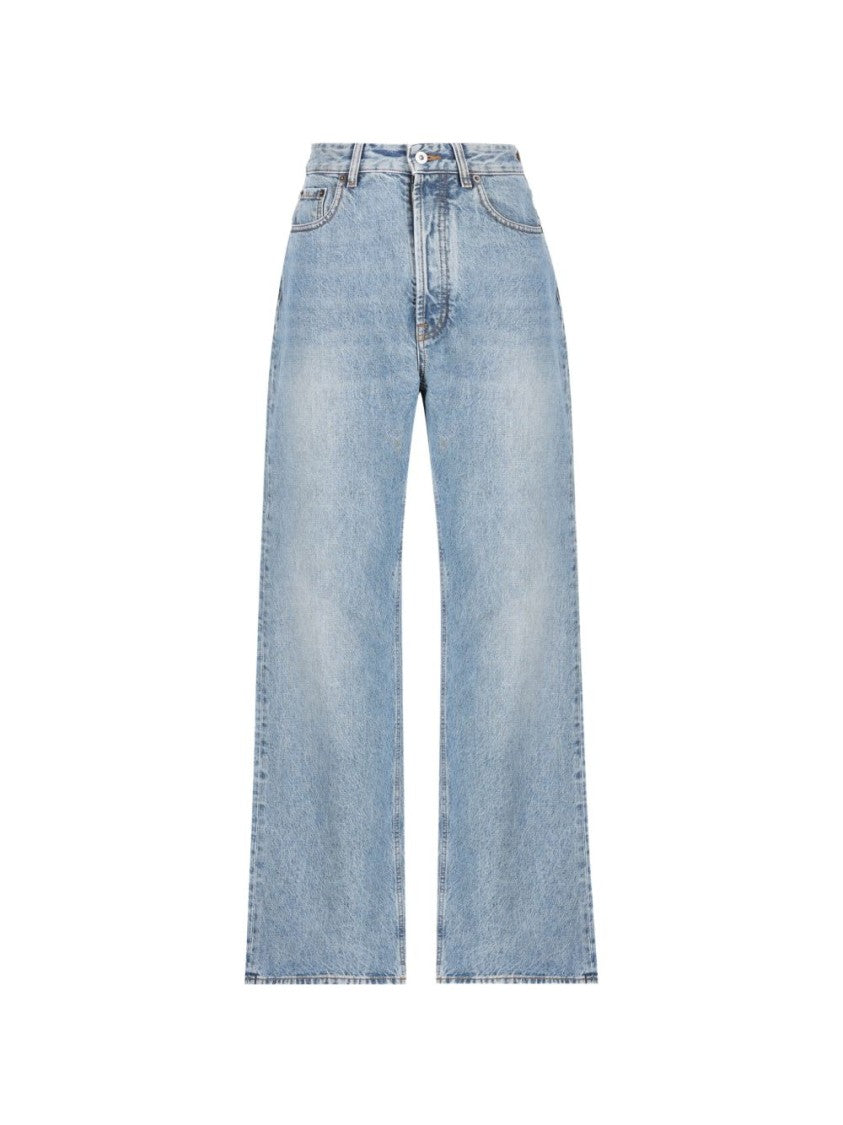 Miu Miu High-Rise Palazzo Jeans With Contrasting Stitching And Embroidered Logo
