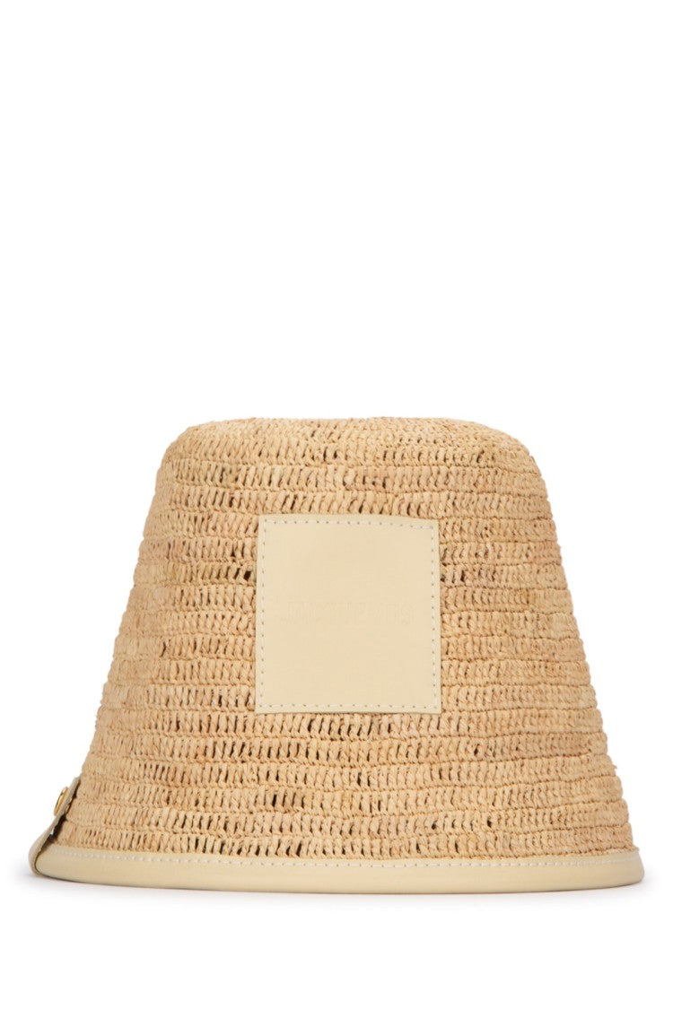 Jacquemus Woven Raffia Bucket Hat With Leather Trim