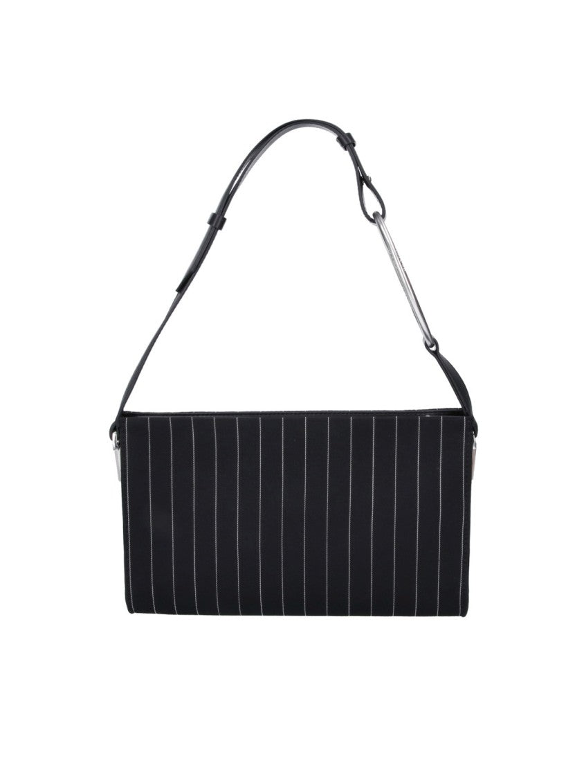 Dondup Black Gessato Wool Pinstripe Shoulder Bag