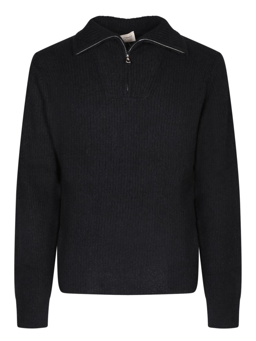 Officine Generale Black Alpaca Cotton Knitwear