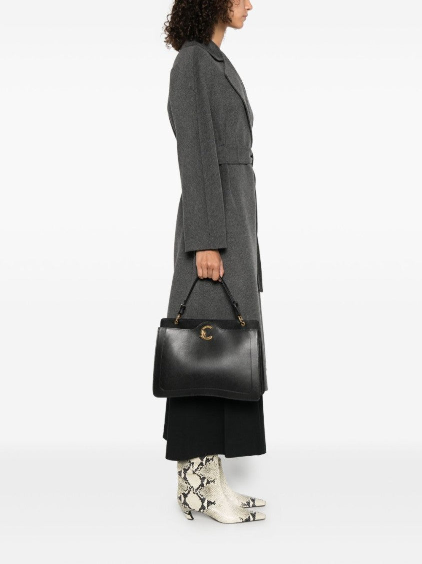 Coccinelle C-Me Handbag In Black Leather With Gold-Tone Clasp