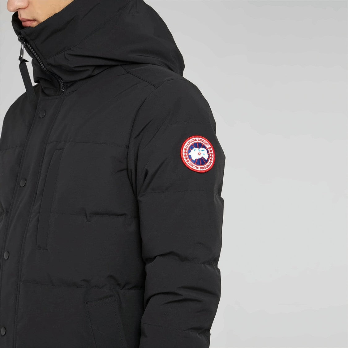 Canada Goose Quilted Black Parka With High Collar And Distinctive Logo