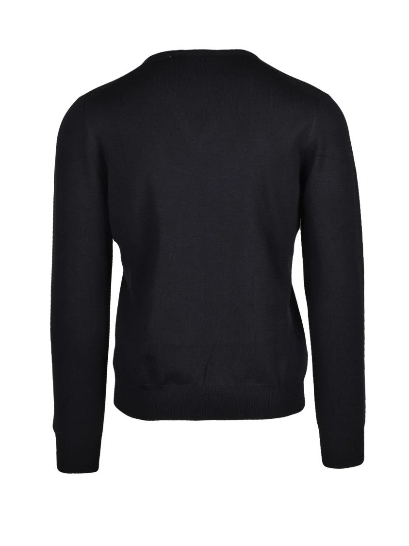 Gran Sasso V-Neck Sweater In Soft Virgin Wool With Ribbed Details