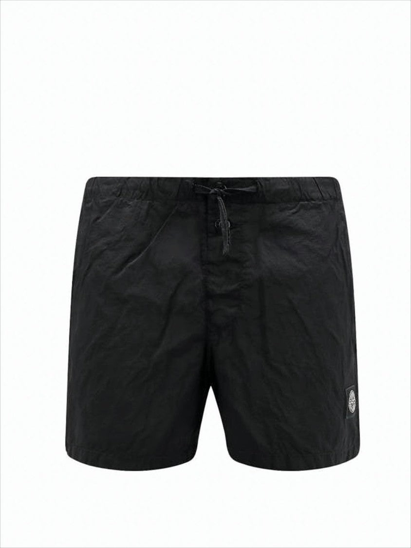 Stone Island Black Beach Shorts With Drawstring Waistband