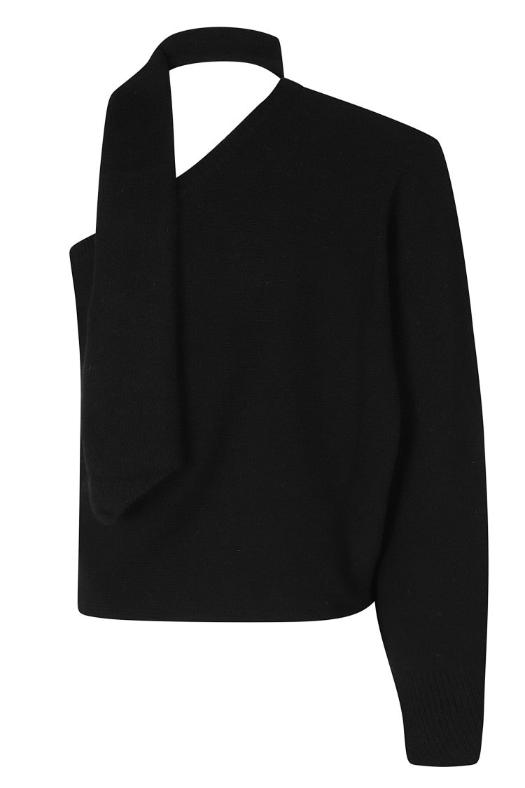 Federica Tosi Black Removable Scarf One-Shoulder Wool-Blend Top