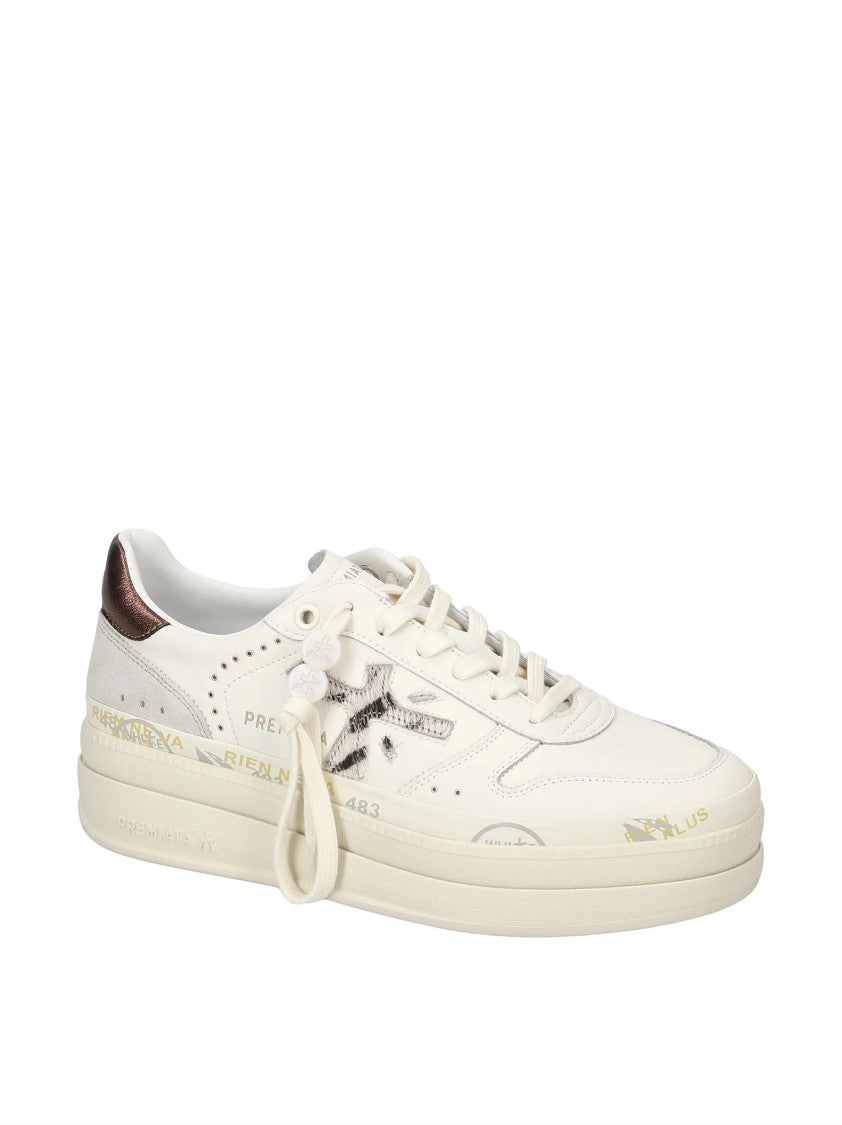 Premiata Low-Top Bronze Metallic Floral Charm Sneakers
