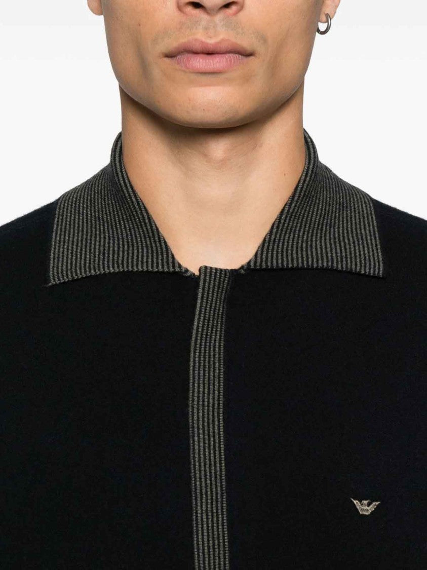 Emporio Armani Black Zip-Closure Sweater With Contrasting Ribbed Trim