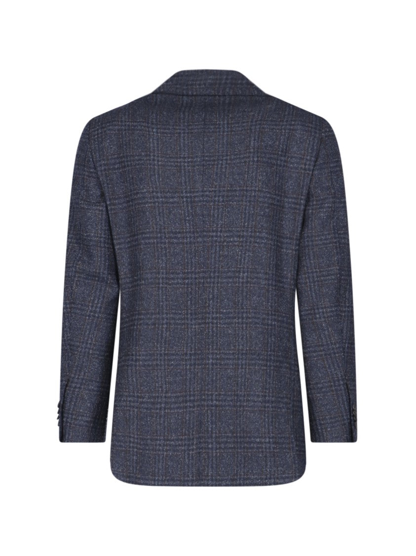 Caruso Blue Check Single-Breasted Wool-Blend Blazer